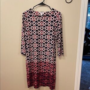 🩷♥️🧡 Charter Club Elegant Pink and Navy 3/4 Length Sleeve Dress - Sz LP